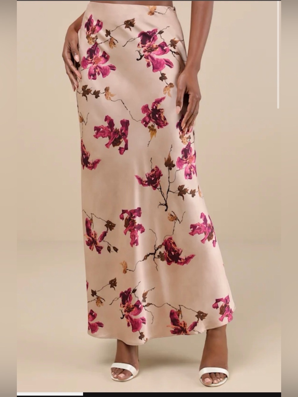 Lulu's Blush Maxi Skirt with Pink Floral Print